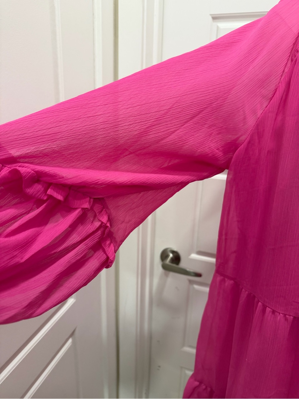 Vince Camuto Women's Hot Pink Tiered Long Sleeve Dress - Picture 5 of 6